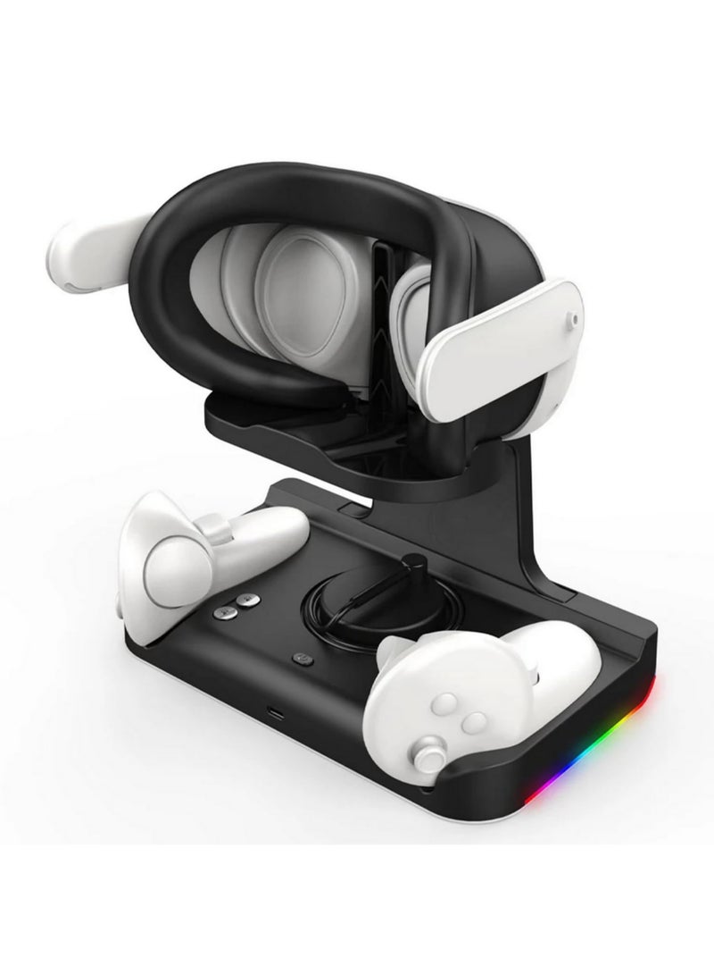 1PCS RGB Charging Dock for Meta Quest 3 Oculus VR Accessories Charger Station Controller Battery Pack Fit Elite Head Strap Black - Image 3